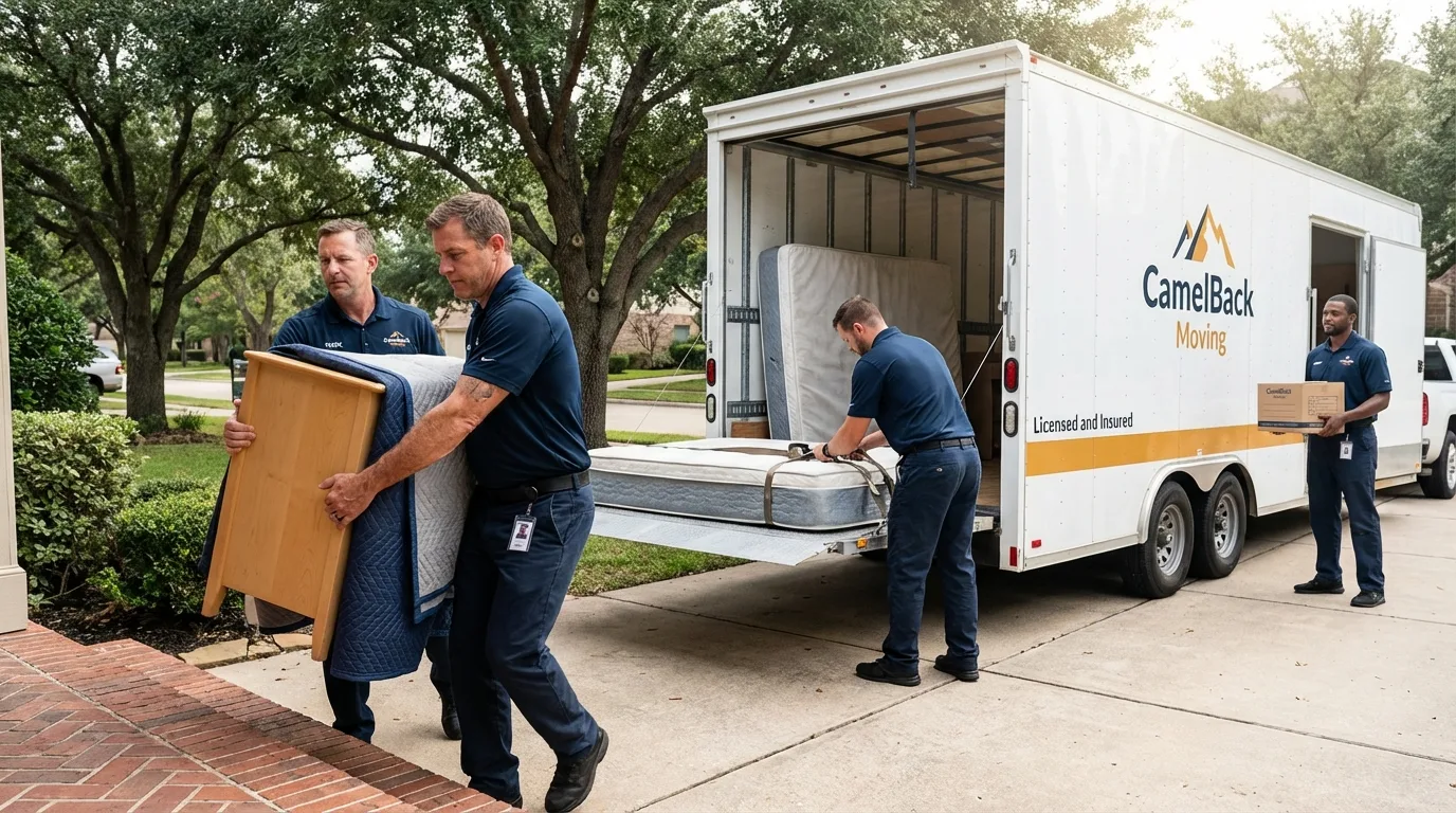 Crew loading residential truck for cross-state move from Celoron, NY